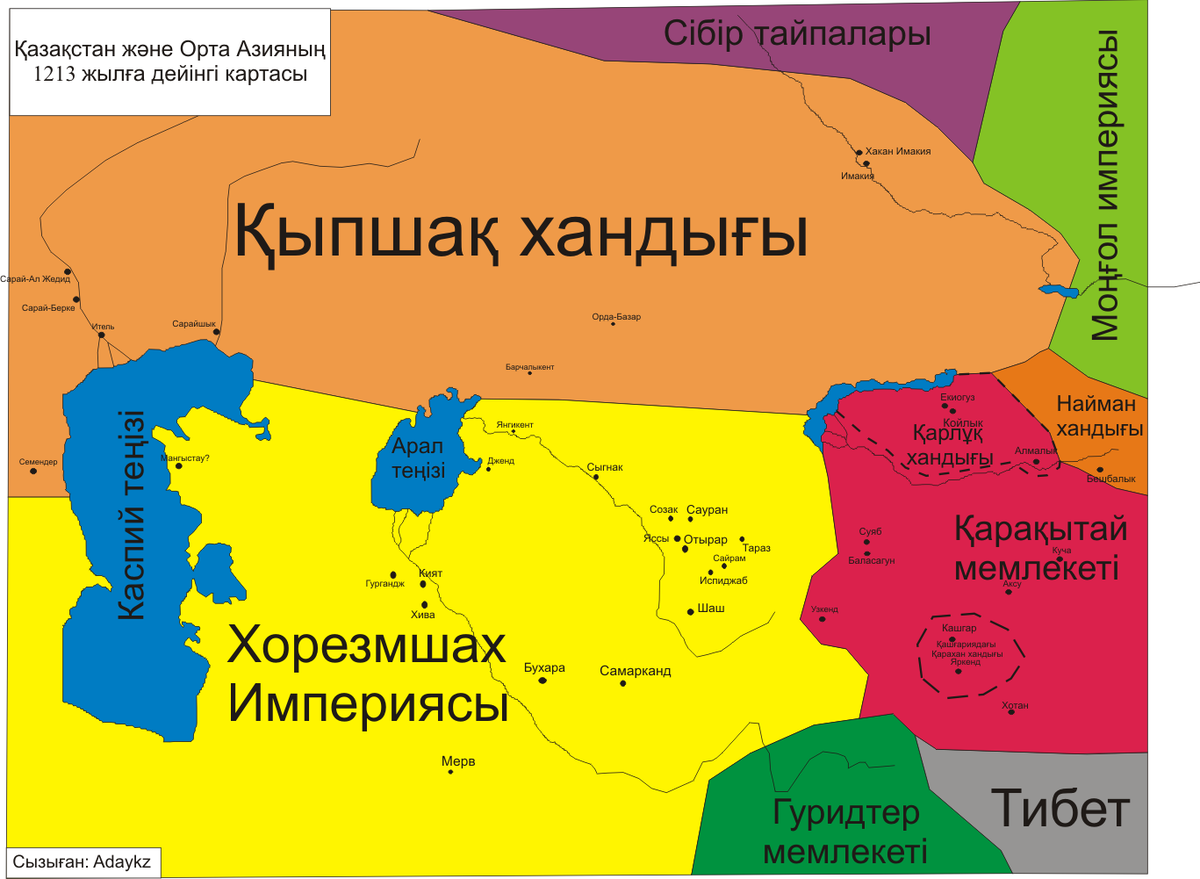 Карта Хорезмского ханства. Найманы территория.