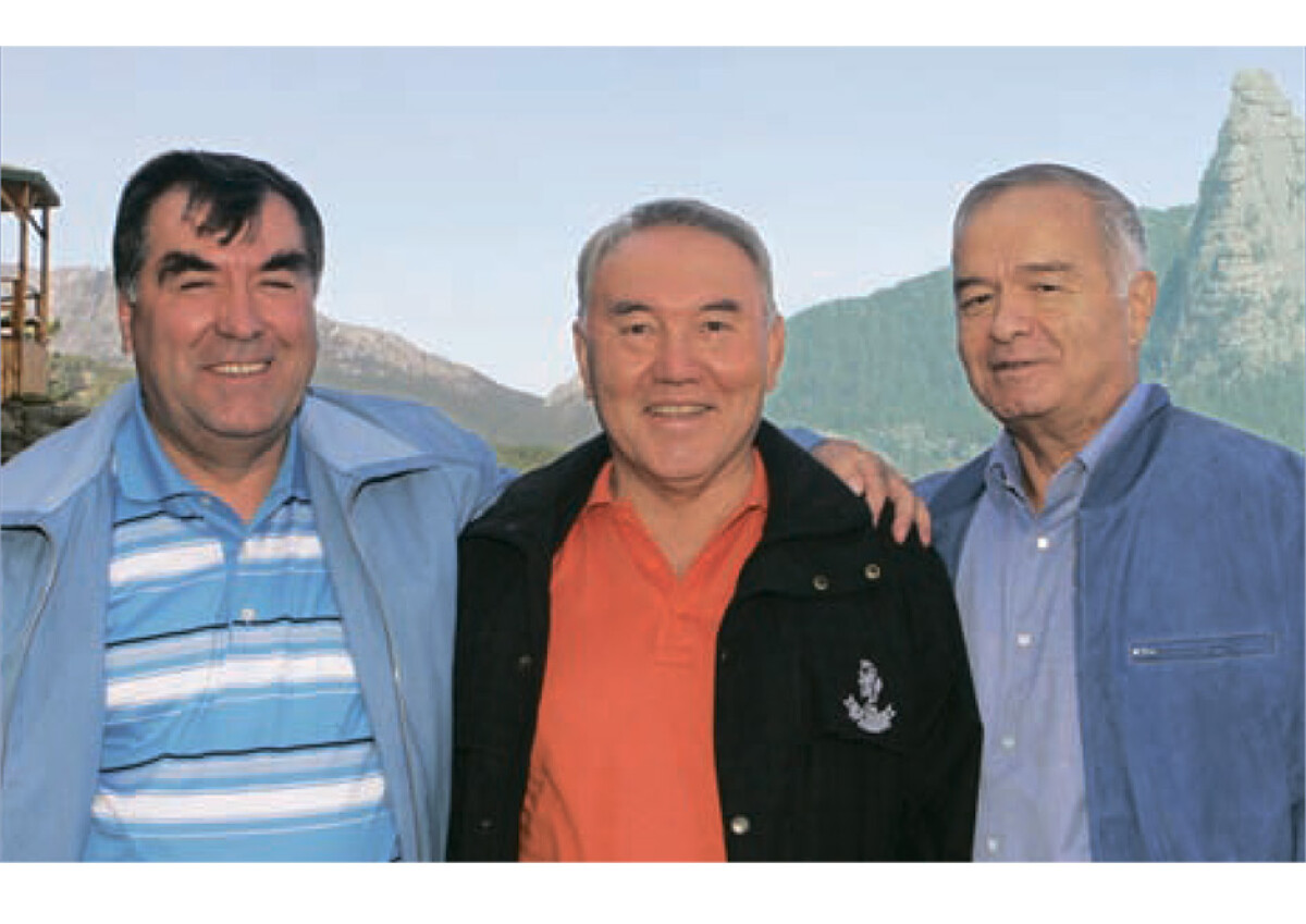 Heads of brotherly republics. President E. Rakhmon, N.A. Nazarbayev, I.A. Karimov at Burabay lake - e-history.kz