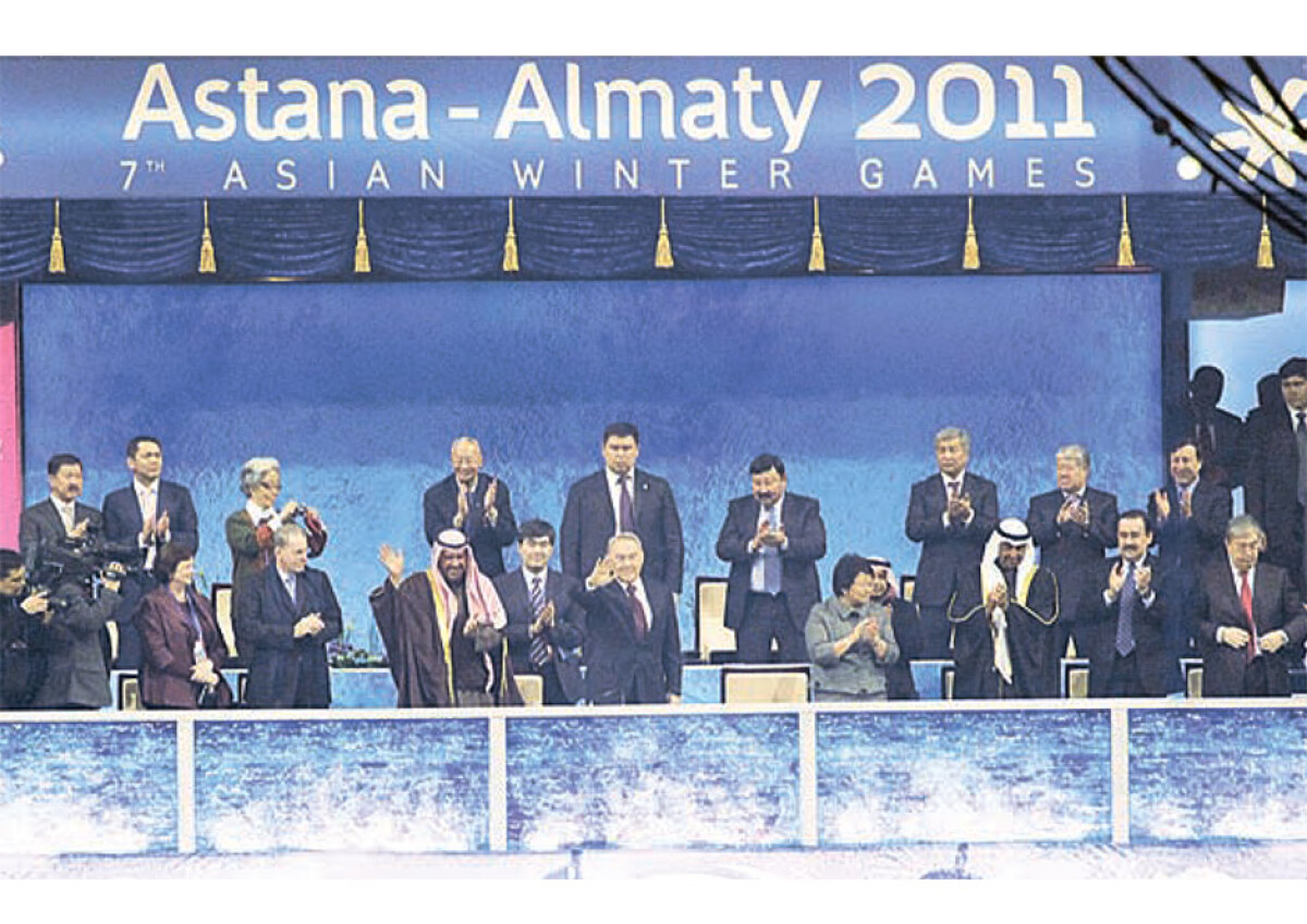 Президент Н.А. Назарбаев и приглашенные главы зарубежных государств на открытии VII зимних Азиатских игр, состоявшихся в Астане и Алматы - e-history.kz